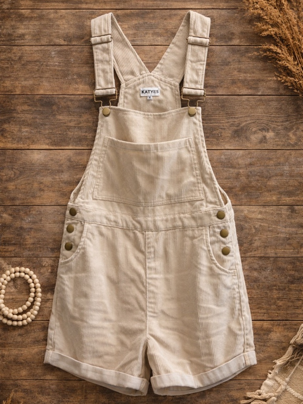 KATYES Cream Corduroy Short Overalls